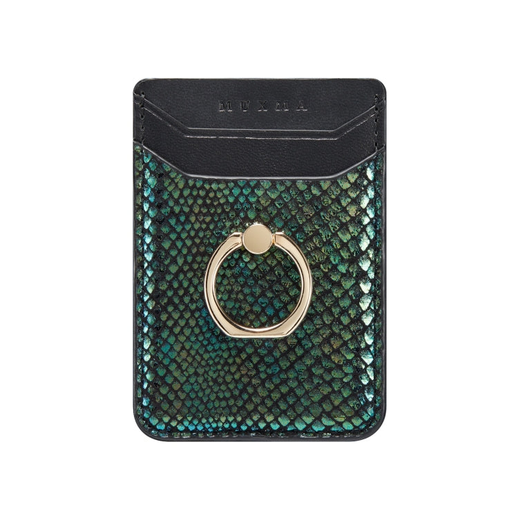 MUXMA Snake Texture RFID Mobile Phone Back Stick Card Bag with Ring