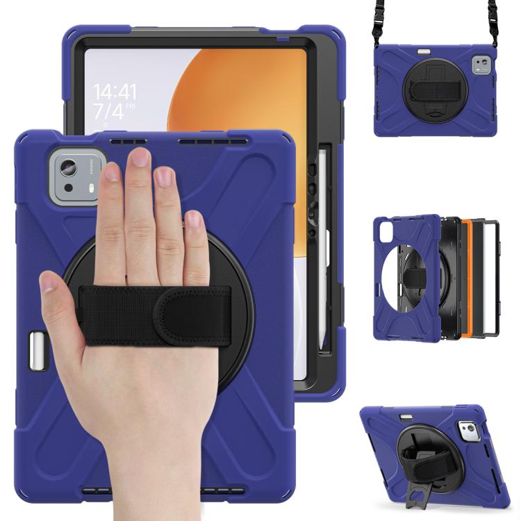 Rotatable Holder Silicone Hybrid PC Tablet Case with Shoulder Strap