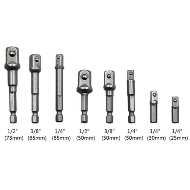 8 PCS/Set Socket Bit Extension Bar Hex Shank Adapter Drill Nut Driver Power Drill Bit, 1/4(65/50/30/25mm), 3/8(65/50mm), 1/2(73/50mm), 8 PCS/Set Length:65-73mm