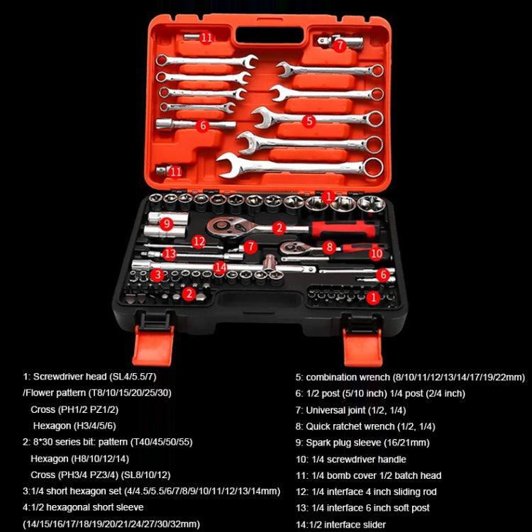82 In 1 Multi-function Car Repair Combination Toolbox Ratchet Wrench Set, 82 In 1