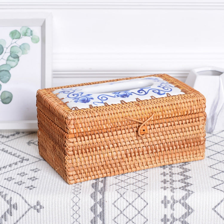 ZJH01 Ceramics Restaurant Desktop Rattan Braided Tissue Storage Box Case, Ceramics