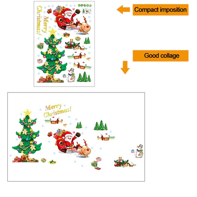 Christmas Tree Sleigh Santa Claus Window Glass Door Removable Christmas Wall Sticker Decoration, Christmas Tree Sleigh