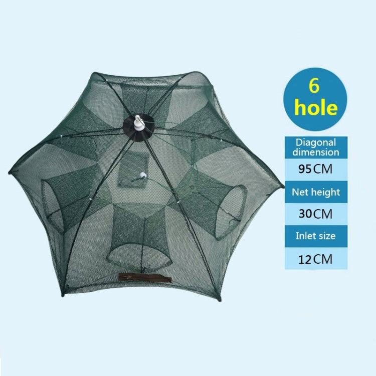 6 Holes Automatic Foldable Fishing Net Nylon Shrimp Crab Minnow Trap Fish Cast Net Fishing Tackle, 6 Holes