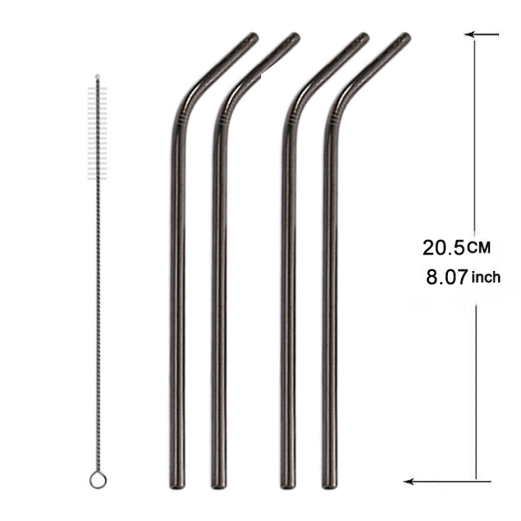 5pcs Reusable Stainless Steel Bent Drinking Straw + Cleaner Brush Set Kit,  215*8mm, 215*8mm (Bent)