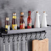 80cm 10 Hooks Kitchen Multi-function Wall Hanging Holder Seasoning Storage Rack, 80cm 10 Hooks(Black)