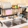 92cm Stainless Steel Kitchen Bowl Dish Fruit Basket Knife Chopping Block Chopsticks Drain Rack Storage Holder, Deluxe Version, 92cm Deluxe Version (Black)