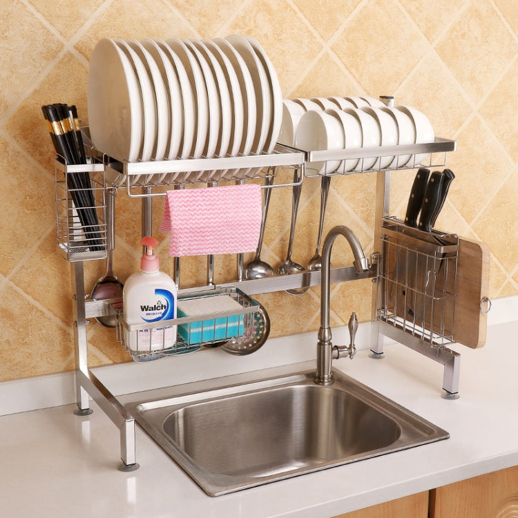 62cm Stainless Steel Kitchen Bowl Dish Knife Chopping Block Chopsticks Drain Rack Storage Holder, Deluxe Version, 62cm Deluxe Version