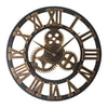 Retro Wooden Round Single-sided Gear Clock Rome Number Wall Clock, Diameter: 45cm, Rome Number  45cm