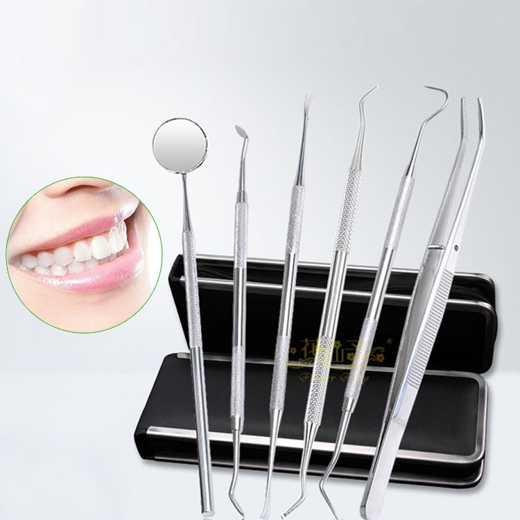 6 in 1 Dental Tool Set (Stainless Steel Probe + Hoe-shaped Dentist +