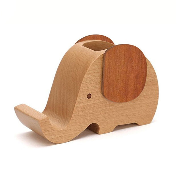 Wooden Cute Elephant Multi-functional Offical Mini Lazy Bracket Phone Holder Pen holder, Cute Little Elephant