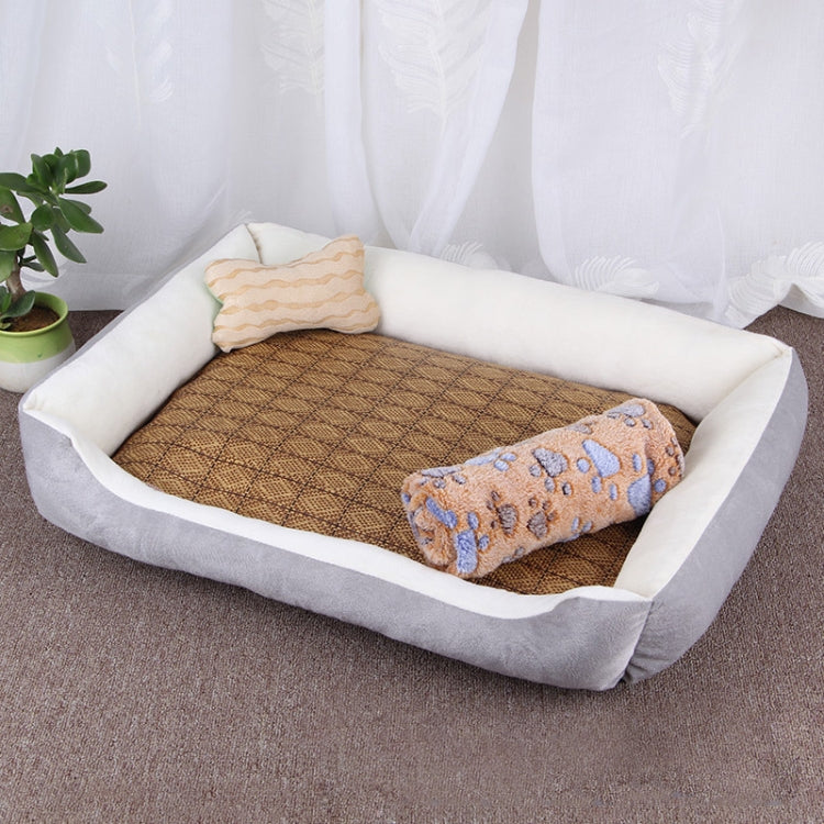 Dog Bone Pattern Big Soft Warm Kennel Pet Dog Cat Mat Blanket,  with Rattan Mat & Blanket Size: XL, 90×70×15cm, Size: XL