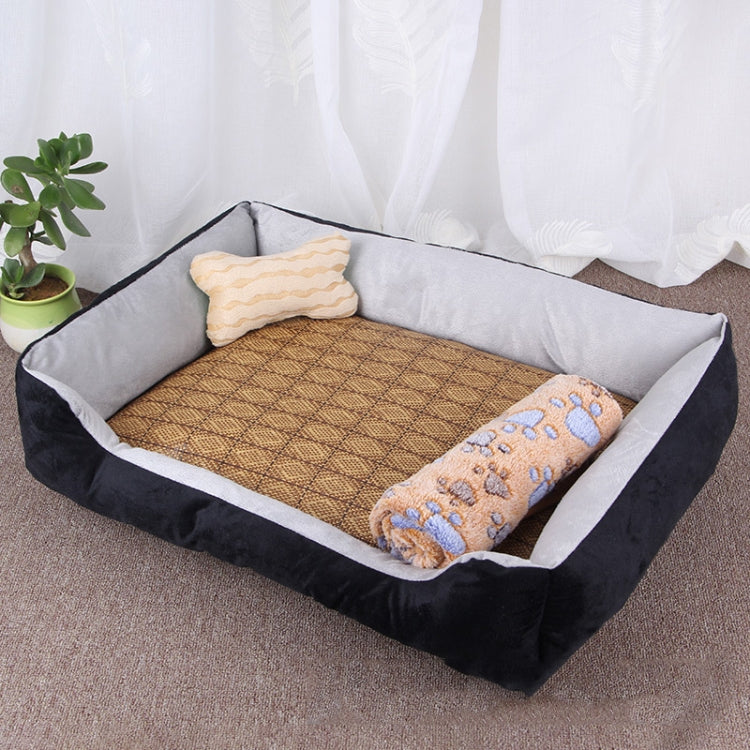 Dog Bone Pattern Big Soft Warm Kennel Pet Dog Cat Mat Blanket, with Rattan Mat & Blanket Size: XS, 50×40×15cm, Size: XS