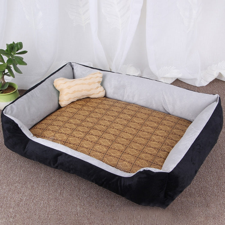 Dog Bone Pattern Big Soft Warm Kennel Pet Dog Cat Mat Blanket, with Rattan Mat Size: S, 60×45×15cm, Size: S