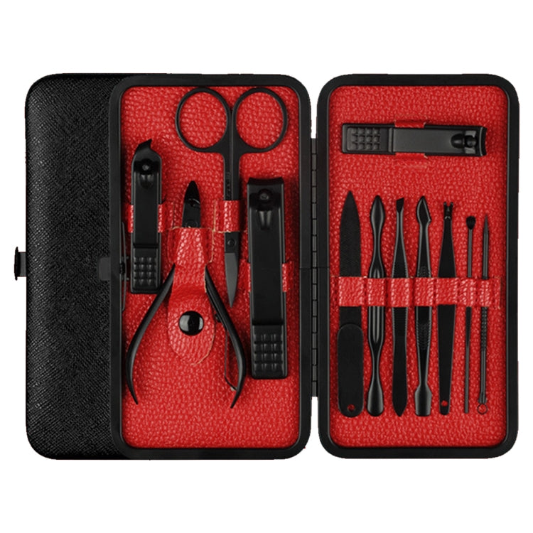 12 in 1 Advanced Stainless Nail Care Clipper Pedicure Manicure Kits with Leather Case, Red+Black