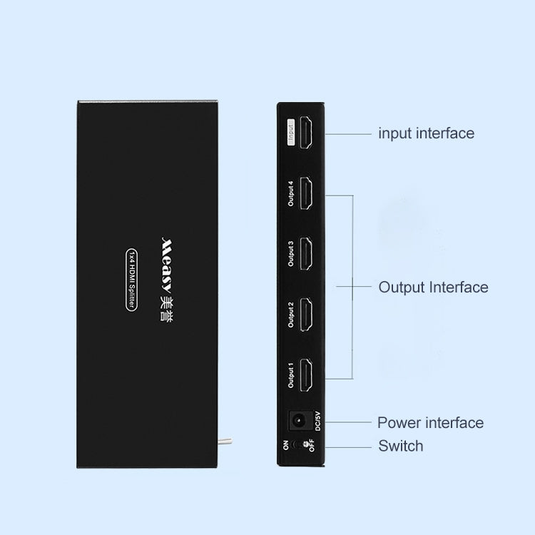 Measy SPH104 1 to 4 4K HDMI 1080P Simultaneous Display Splitter, US Plug, 1 to 4, US Plug