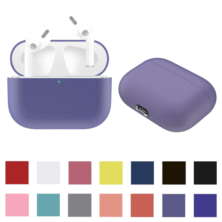 For AirPods Pro Solid Color Silicone Earphone Protective Case, Dark Blue, Yellow, Pink, Green, Grey, Watermelon Red, Light Purple, Red, Black, White