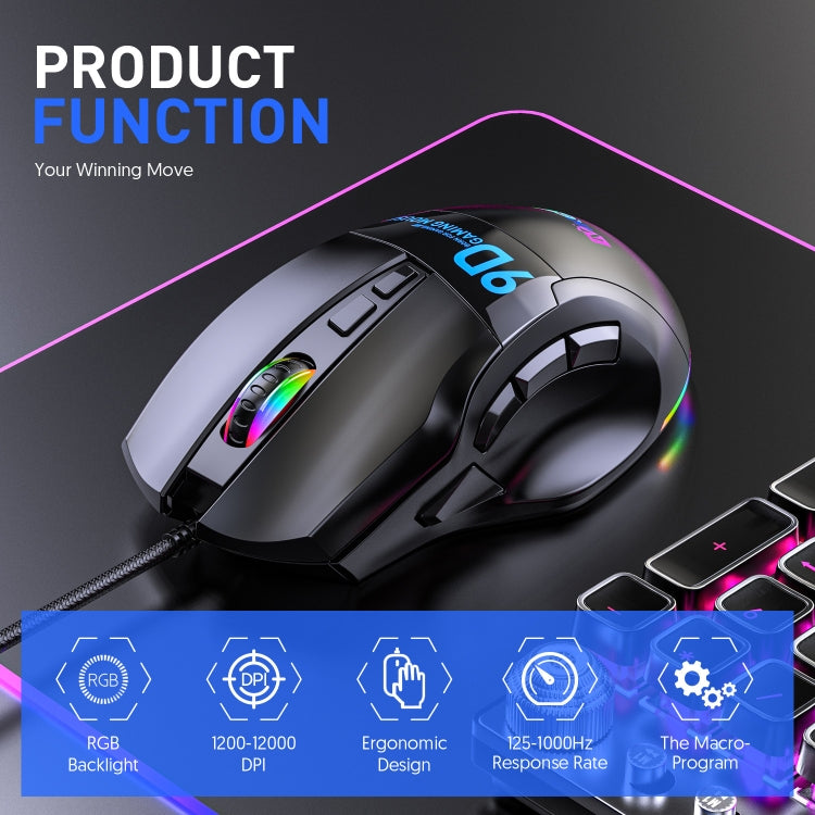 MKESPN X10 9-Buttons RGB Wired Full Speed Macro Definition Gaming Mouse, Full Speed Macro Definition