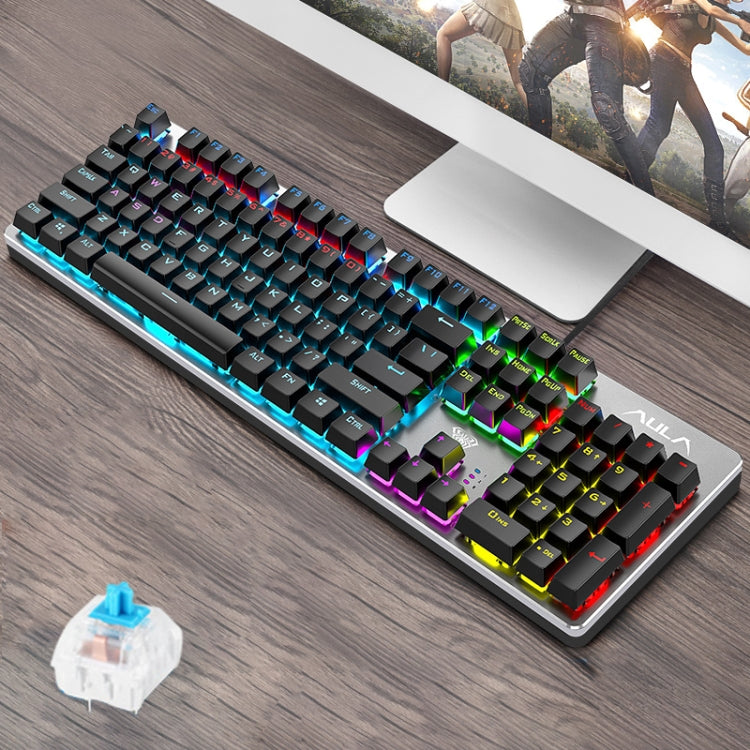 AULA S2016 104-keys Square Key Cap Mixing Light Mechanical Blue Switch Metal Panel Wired USB Gaming Keyboard, Length: 1.6m, Square Key (Blue Switch)