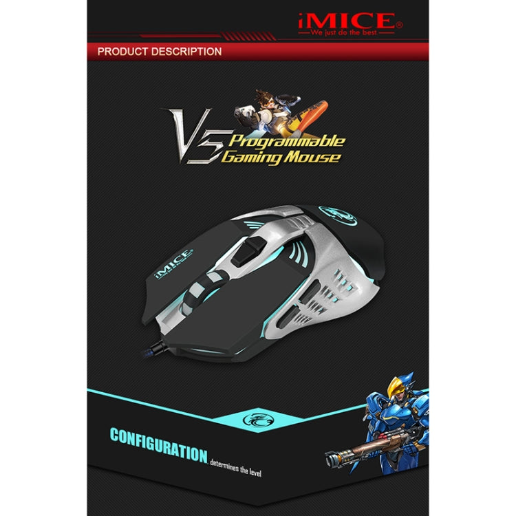 iMICE V5 USB 7 Buttons 4000 DPI Wired Optical Colorful Backlight Gaming Mouse for Computer PC Laptop, V5  (White)
