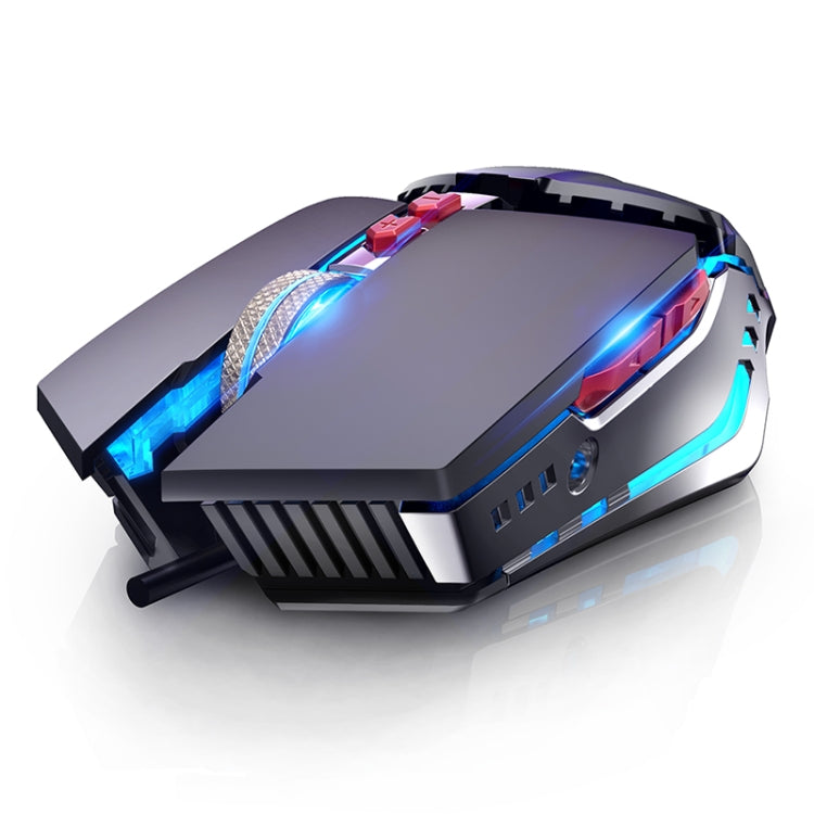 YINDIAO 3200DPI 4-modes Adjustable 7-keys RGB Light Wired Metal Mechanical Hard Core Macro Mouse, Style: Audio Version, Audio Version (Black)