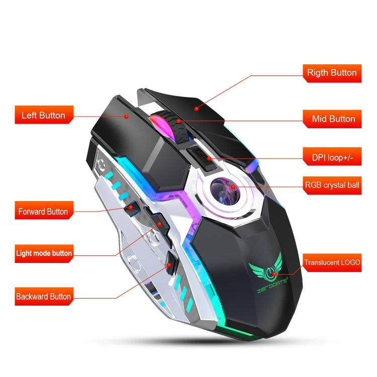 ZERODATE T30 2.4GHz 2400DPI Three-speed Adjustable RGB Backlight Wireless Optical Mouse, T30 White, T30 Black