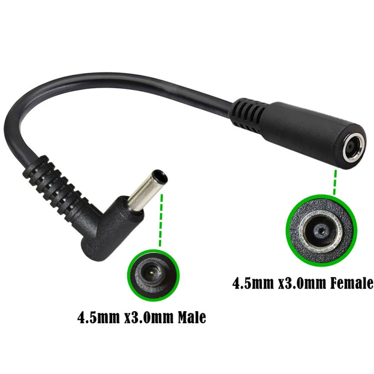 4.5 x 3.0mm Elbow Male to Female Adapter 15cm DC Power Extension Cable for HP, 4.5 x 3.0mm
