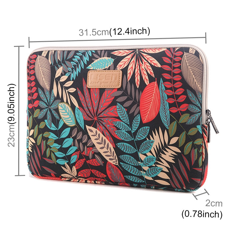Lisen 12 inch Sleeve Case Colorful Leaves Zipper Briefcase Carrying Bag for iPad, Macbook, Samsung, Lenovo, Sony, DELL Alienware, CHUWI, ASUS, HP, 12 inch and Below Laptops / Tablets, 12 inch
