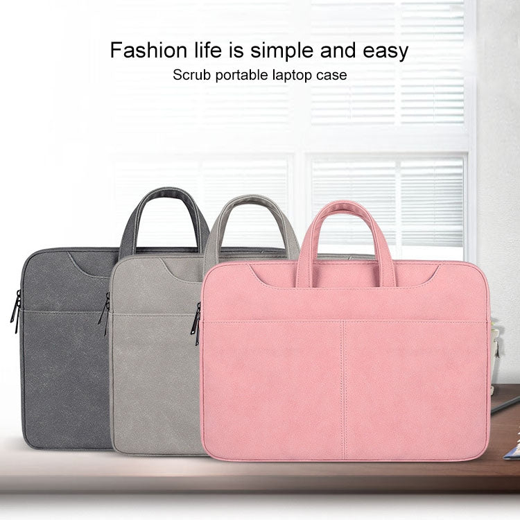 ST06S Waterproof PU Leather Zipper Hidden Portable Strap One-shoulder Handbag for 14.1 inch Laptops, with Magic Stick & Suitcase Belt, ST06S 14.1 inch Dark Gray, ST06S 14.1 inch Pink, ST06S 14.1 inch Light Grey