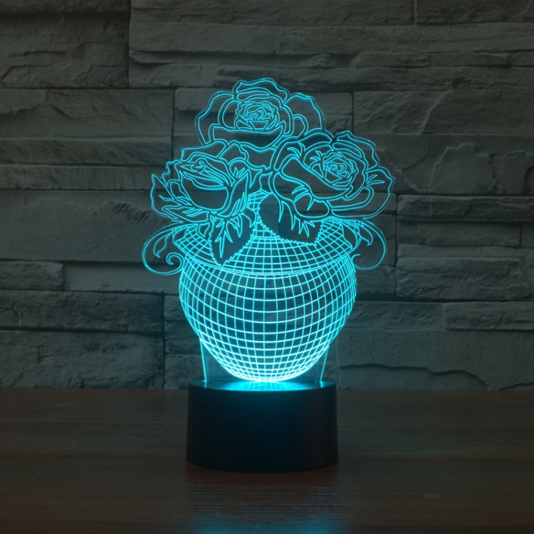 Rose Black Base Creative Colorful 3D LED Decorative Night Light, Powered by USB and Battery, Powered by USB and Battery