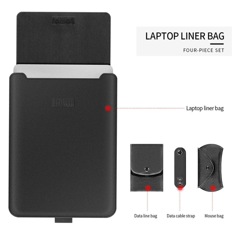 4 in 1 Universal Waterproof PU Leather Laptop Liner Bag with Handle & Stand & Pen Holder + 2 Winders + Mouse Bag + Charger Bag Set for 17 inch Laptops, 17 inch