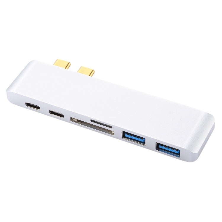 6 in 1 Multi-function Aluminium Alloy 5Gbps Transfer Rate Dual USB-C / Type-C HUB Adapter with 2 USB 3.0 Ports & 2 USB-C / Type-C Ports & SD Card Slot & TF Card Slot for Macbook 2015 / 2016 / 2017, 6 in 1 Silver, 6 in 1 Grey, 6 in 1 Gold