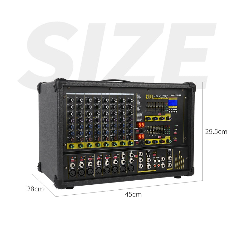 XTUGA PM1202 900W 10 Channel Stage Power Mixer 24Bit Multil-FX Processor Dual 99 DSP Effect DJ Amplifier