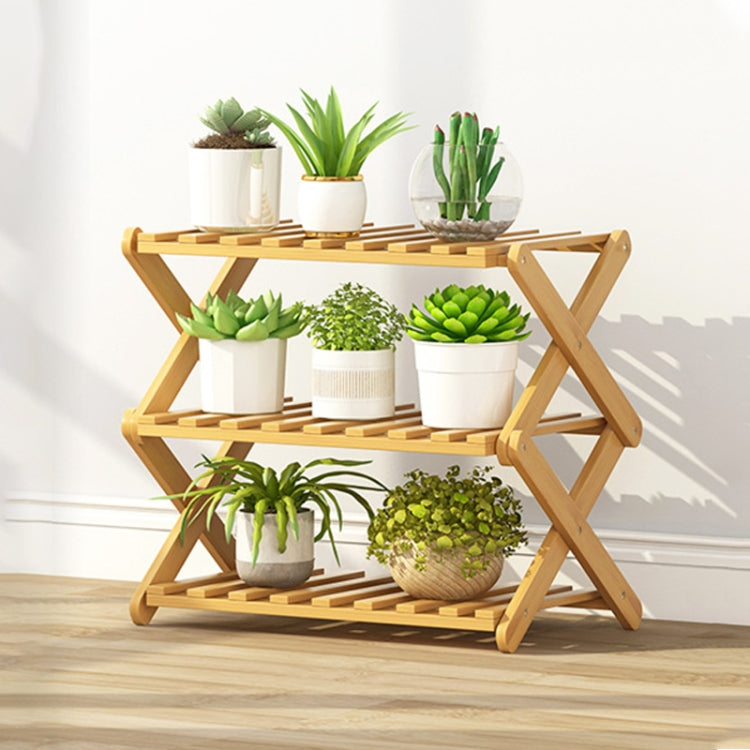 3-Layer Balcony Living Room Collapsible Solid Wood Flower Stand Potted Planting Shelves, Length: 50cm, 50cm 3-Layer