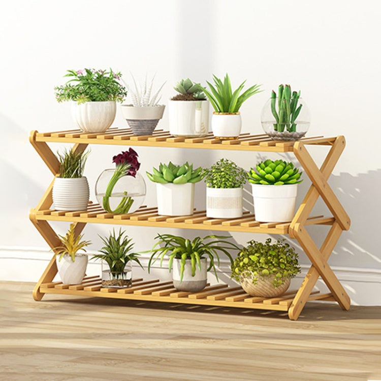 3-Layer Balcony Living Room Collapsible Solid Wood Flower Stand Potted Planting Shelves, Length: 80cm, 80cm 3-Layer