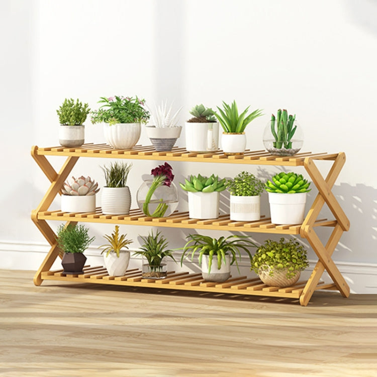 3-Layer Balcony Living Room Collapsible Solid Wood Flower Stand Potted Planting Shelves, Length: 100cm, 100cm 3-Layer