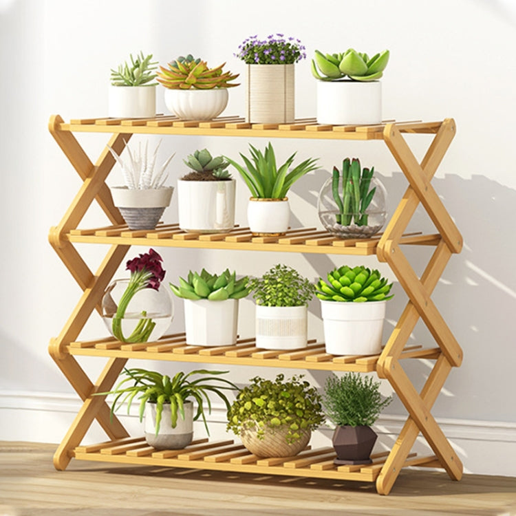 4-Layer Balcony Living Room Collapsible Solid Wood Flower Stand Potted Planting Shelves, Length: 70cm, 70cm 4-Layer