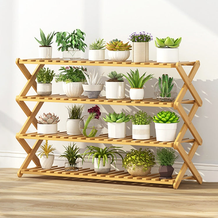 4-Layer Balcony Living Room Collapsible Solid Wood Flower Stand Potted Planting Shelves, Length: 100cm, 100cm 4-Layer
