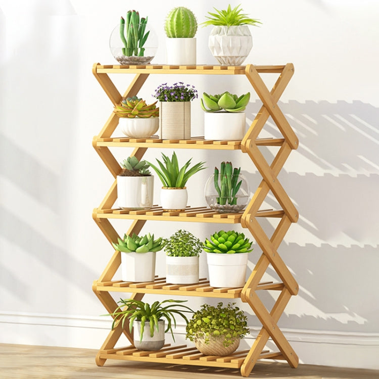 5-Layer Balcony Living Room Collapsible Solid Wood Flower Stand Potted Planting Shelves, Length: 50cm, 50cm 5-Layer