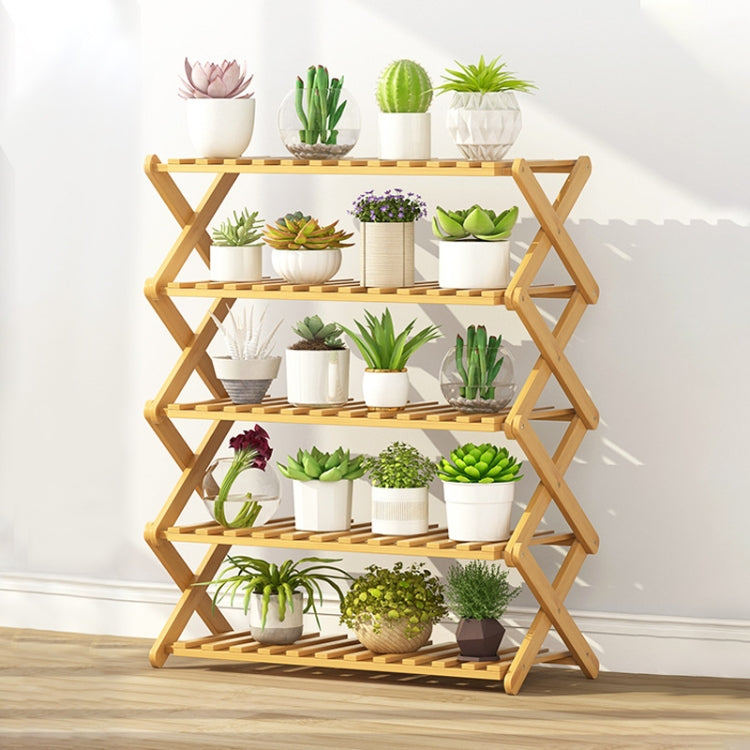 5-Layer Balcony Living Room Collapsible Solid Wood Flower Stand Potted Planting Shelves, Length: 70cm, 70cm 5-Layer