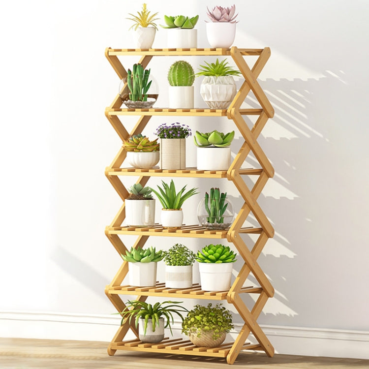 6-Layer Balcony Living Room Collapsible Solid Wood Flower Stand Potted Planting Shelves, Length: 50cm, 50cm 6-Layer