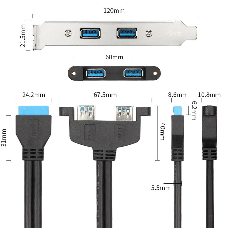 USB3.0 20P F/2AF PCI Rear Baffle Cable