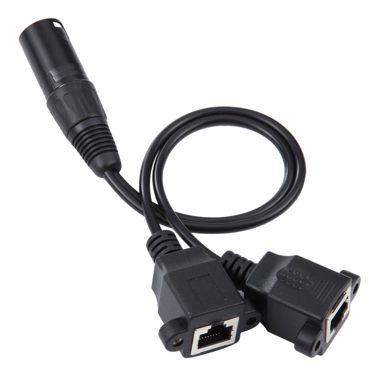 3-pin XLR Male to 2 x RJ45 Female Ethernet LAN Network Extension Cable, Cable Length: 30cm, 3-pin XLR Male to 2 x RJ45 Female