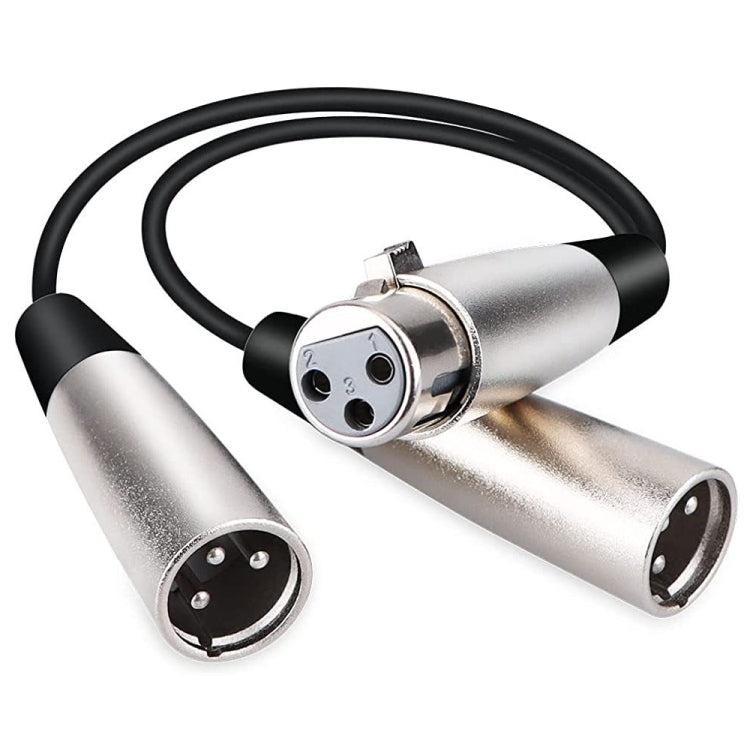 30cm Metal Head 3 Pin XLR CANNON 1 Female to 2 Male Audio Connector