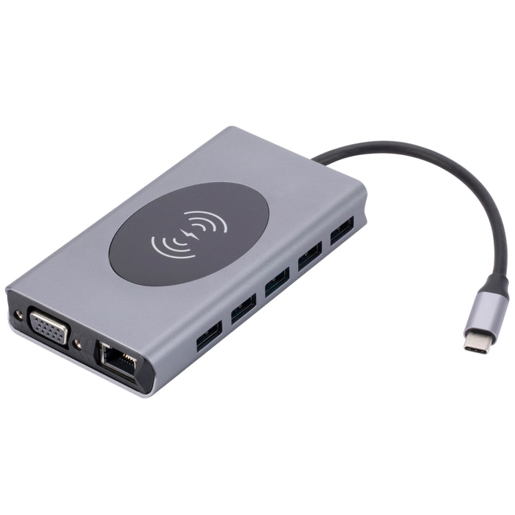 1093 13 in 1 USB HUB Type-C Docking Station with Wireless Charger Function, 1093