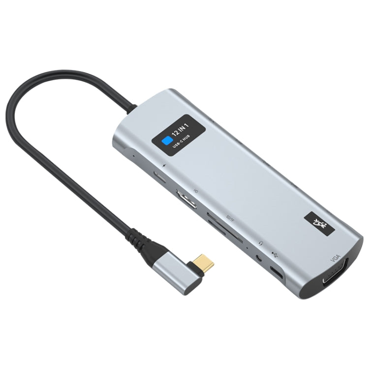 V261A 12 in 1 Elbow USB-C/Type-C to USB Digital Display Docking Station HUB Adapter, V261A