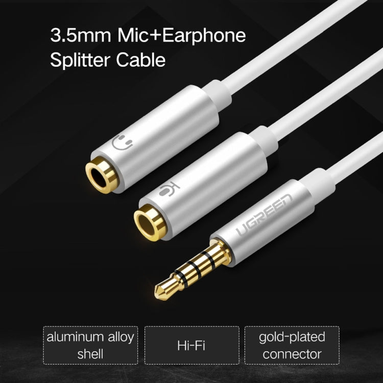 Ugreen 3.5mm Male to 2 x 3.5mm Female Audio Connector Adapter Cable 2 in 1 Microphone + Earphone Splitter Cable Converter, Silver