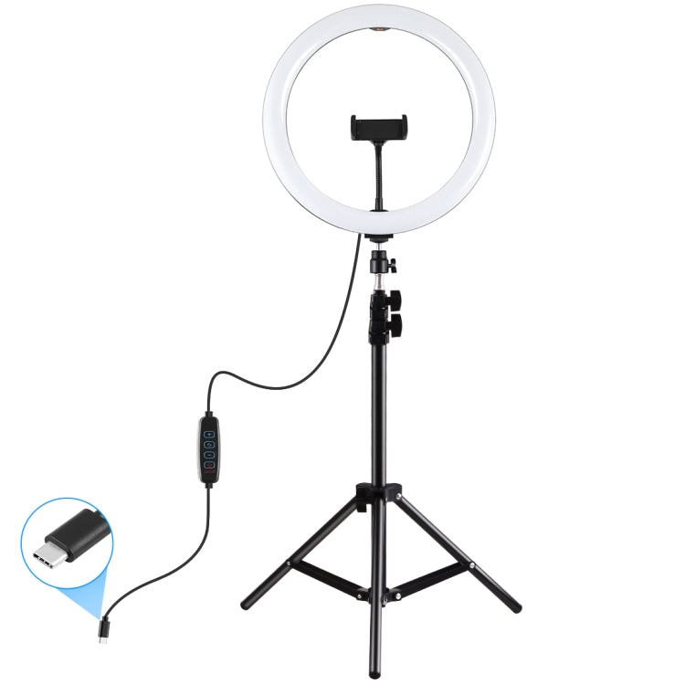 PULUZ 11.8 inch 30cm Light + 1.1m Tripod Mount Curved Surface Type-C 3 Modes Dimmable Dual Color Temperature LED Ring Vlogging Video Light  Live Broadcast Kits with Phone Clamp