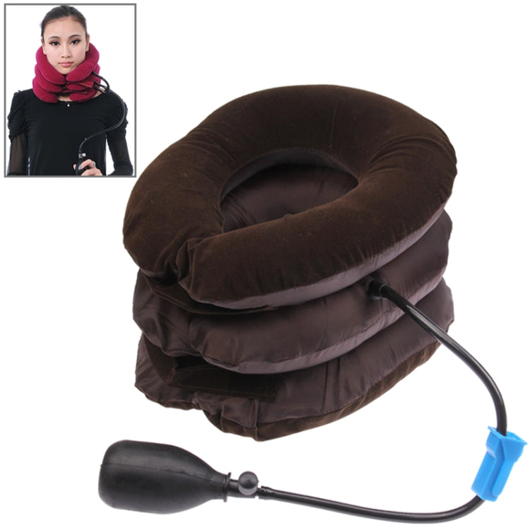 Three-Layer Cervical Vertebra Tractor Neck Massager, Half  Cashmere (Brown)