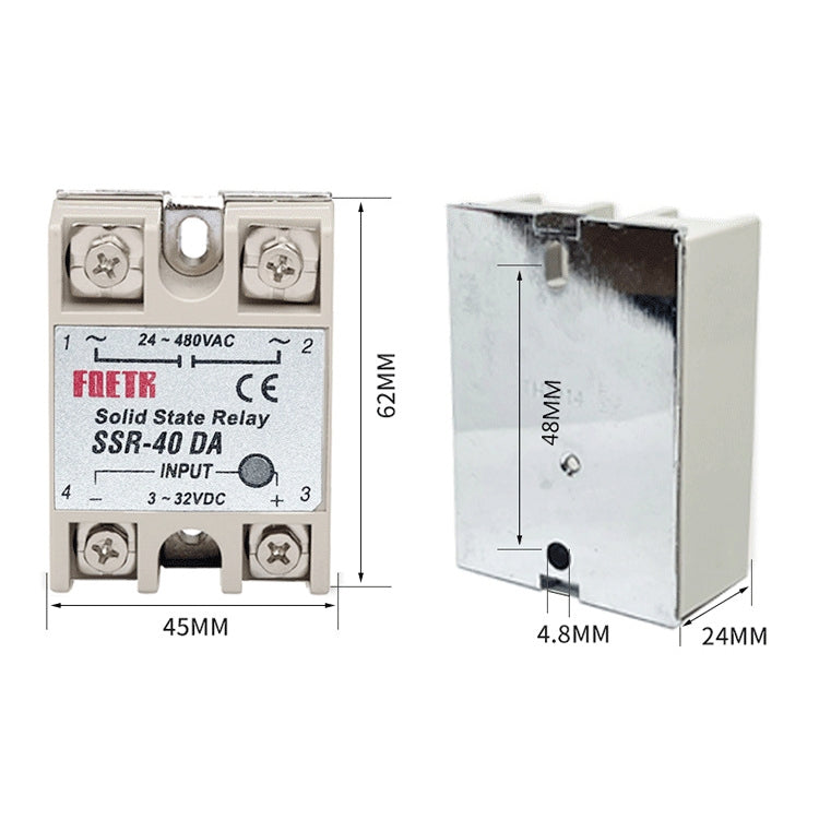 SSR-40DA AC 24-480V Solid State Relay for PID Temperature Controller, Input: DC 3-32V, SSR-40DA