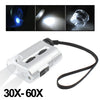 Pocket 30X-60X Microscope with 2-LED Lights / Money Detector Light, 30X-60X